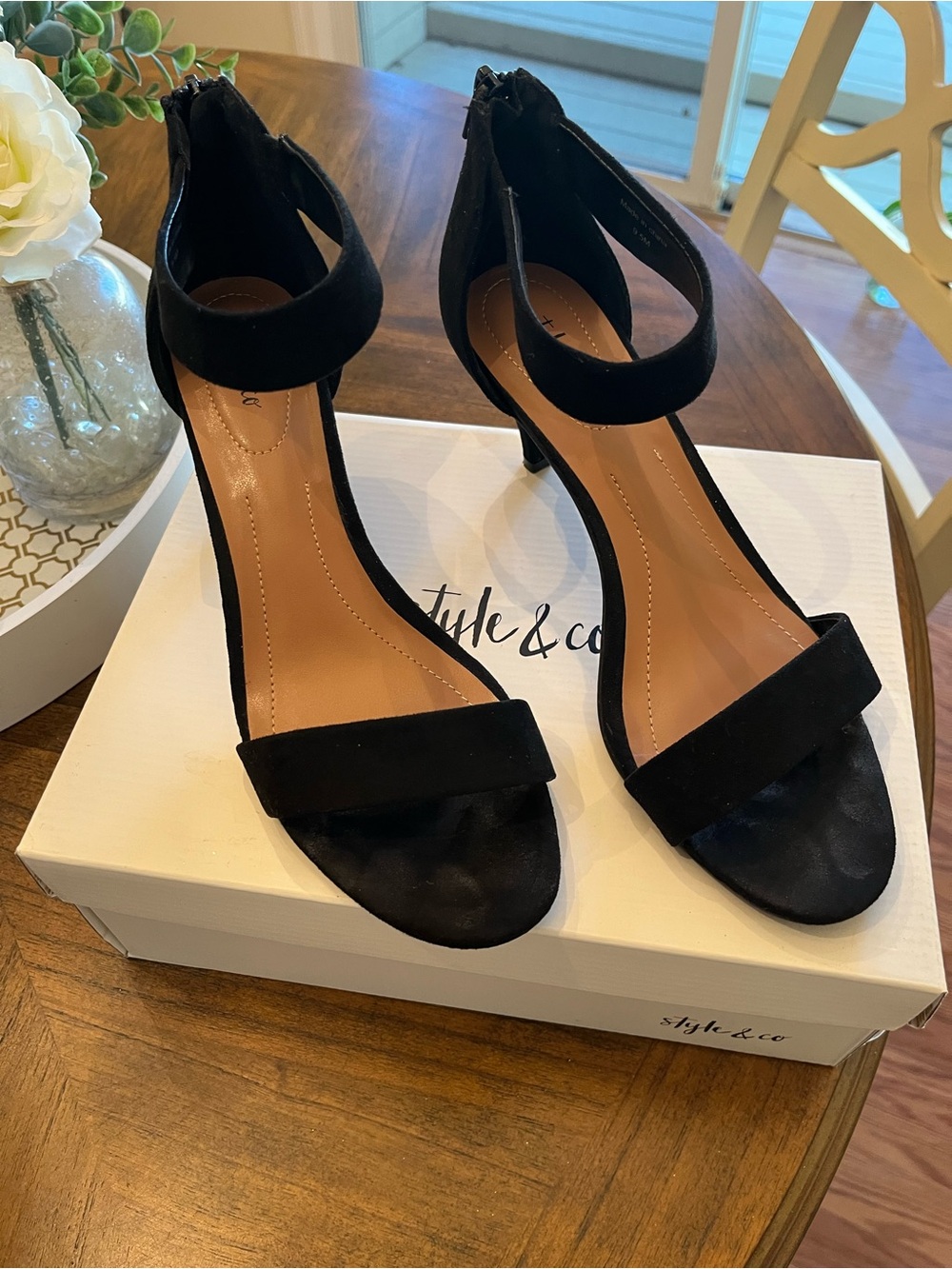 Style & Co. Black Suede Ankle-Strap Heels